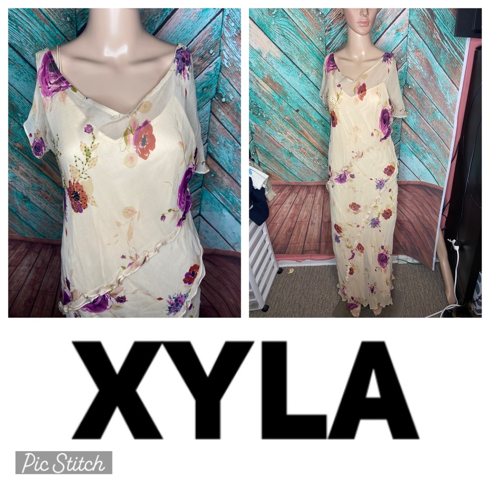 Xyla Lazy Summer Two Piece Silk Floral Beaded Slip Dress